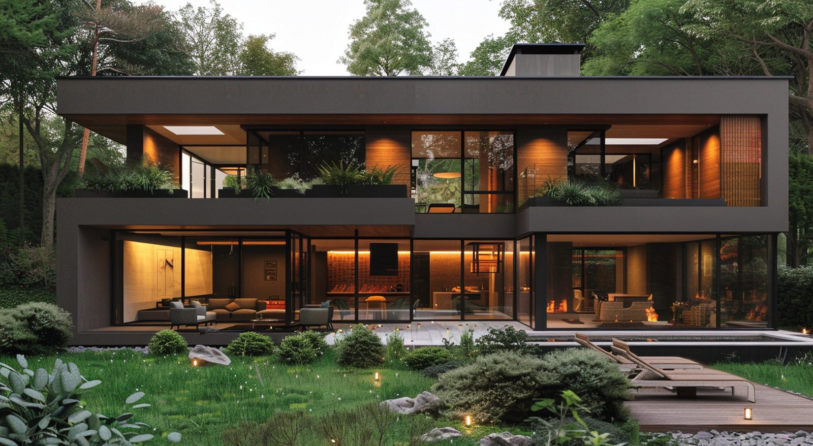 house with lot windows lot trees around it