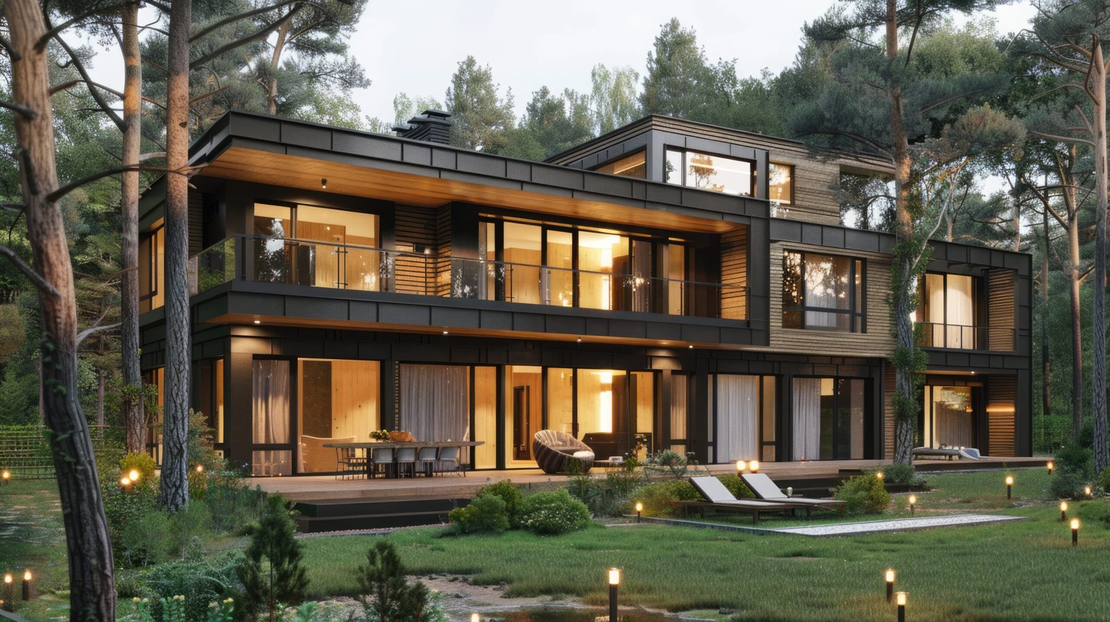 large house with balcony large deck with pool