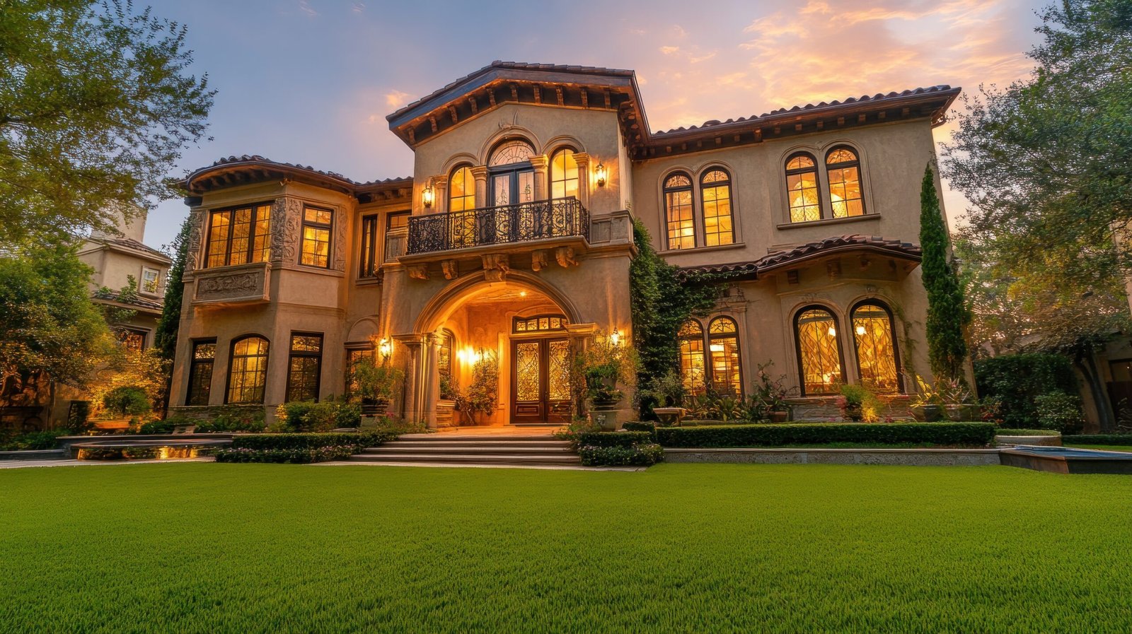Projects luxury mansion in the evening